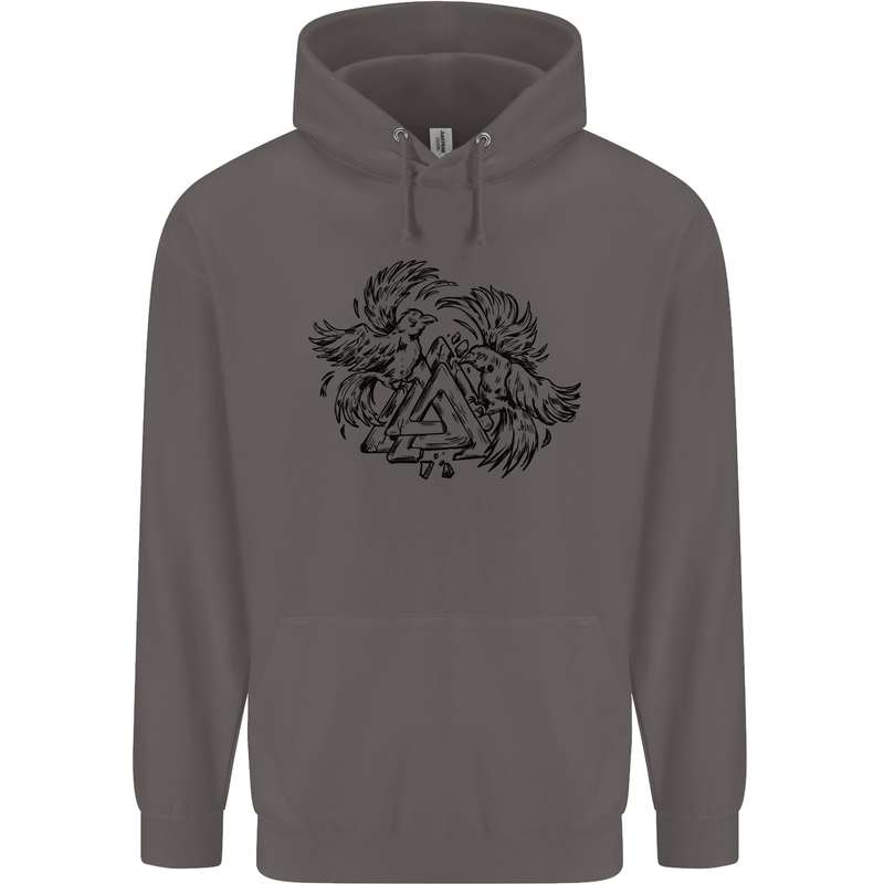 Valknut Symbol With Ravens Viking Mens 80% Cotton Hoodie Charcoal