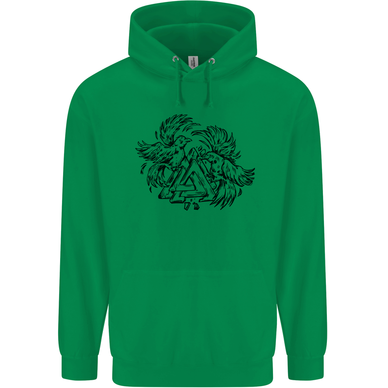 Valknut Symbol With Ravens Viking Mens 80% Cotton Hoodie Irish Green