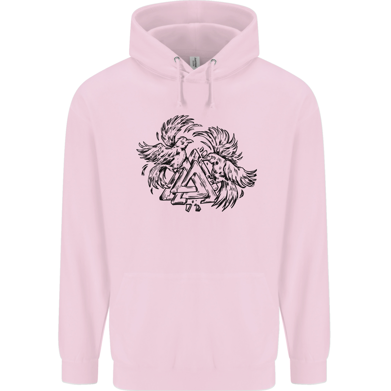 Valknut Symbol With Ravens Viking Mens 80% Cotton Hoodie Light Pink