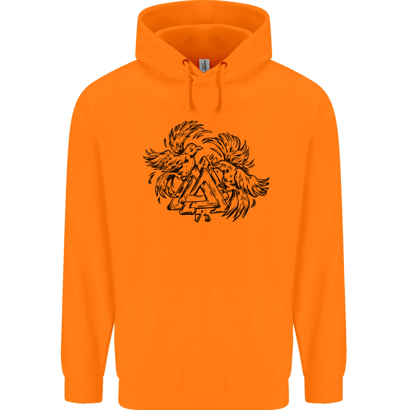 Valknut Symbol With Ravens Viking Mens 80% Cotton Hoodie Orange