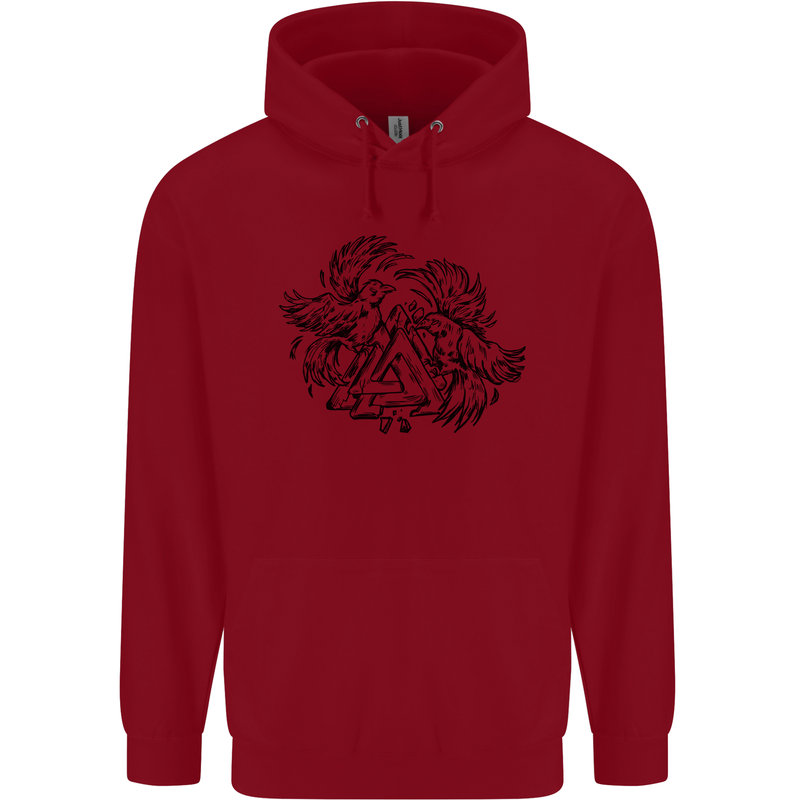 Valknut Symbol With Ravens Viking Mens 80% Cotton Hoodie Red