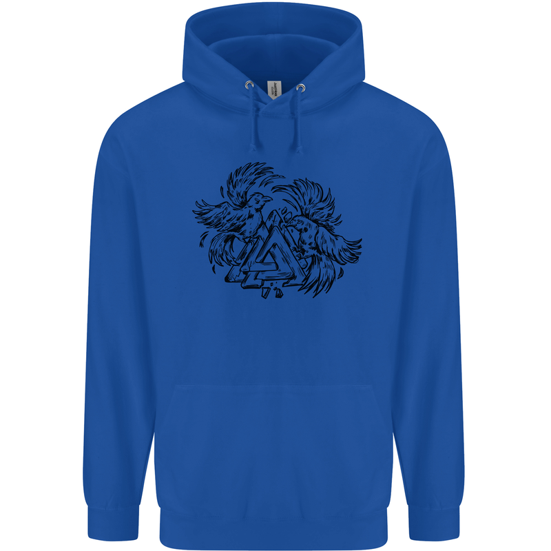 Valknut Symbol With Ravens Viking Mens 80% Cotton Hoodie Royal Blue