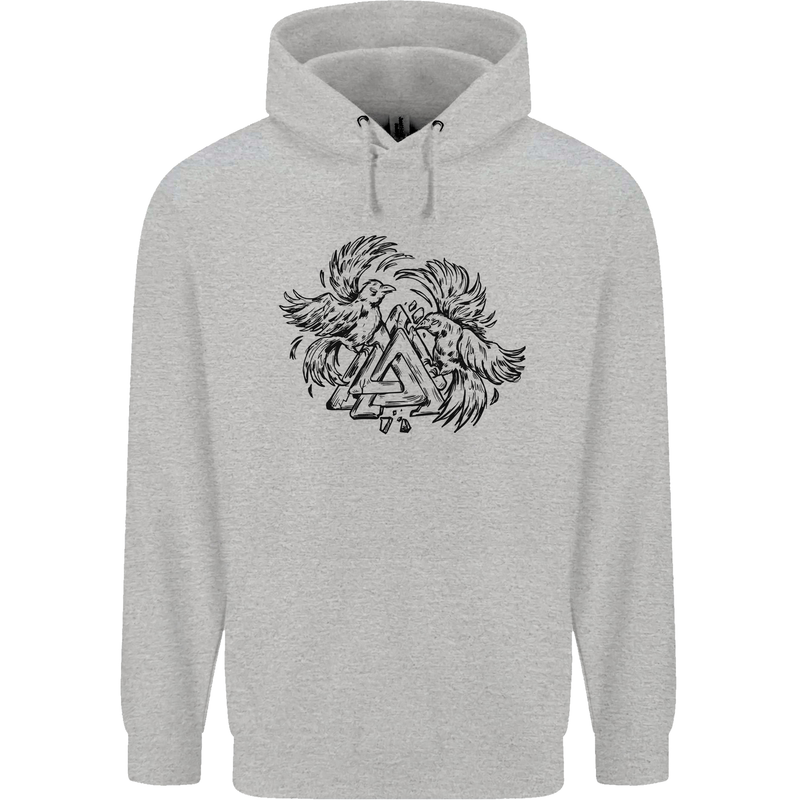 Valknut Symbol With Ravens Viking Mens 80% Cotton Hoodie Sports Grey