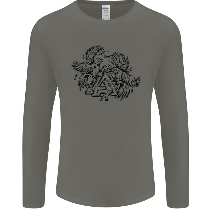 Valknut Symbol With Ravens Viking Mens Long Sleeve T-Shirt Charcoal