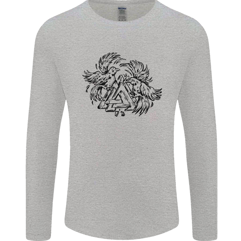 Valknut Symbol With Ravens Viking Mens Long Sleeve T-Shirt Sports Grey