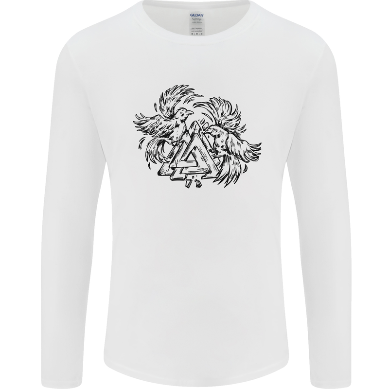 Valknut Symbol With Ravens Viking Mens Long Sleeve T-Shirt White