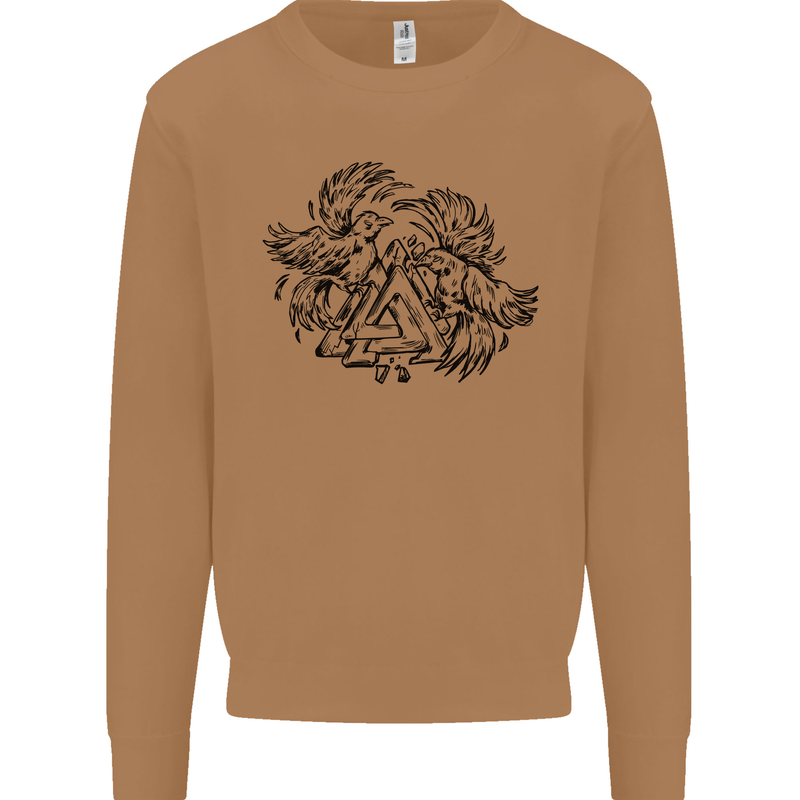 Valknut Symbol With Ravens Viking Mens Sweatshirt Jumper Caramel Latte