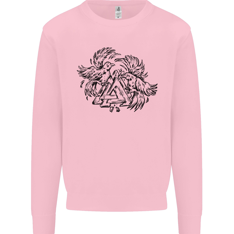Valknut Symbol With Ravens Viking Mens Sweatshirt Jumper Light Pink