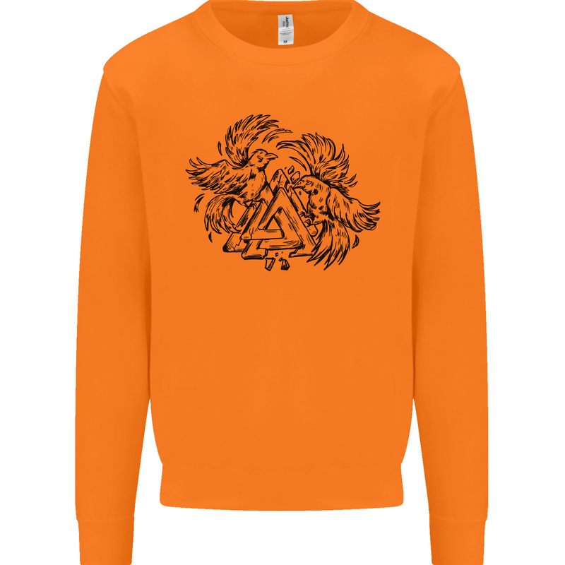 Valknut Symbol With Ravens Viking Mens Sweatshirt Jumper Orange