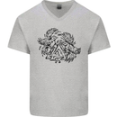 Valknut Symbol With Ravens Viking Mens V-Neck Cotton T-Shirt Sports Grey