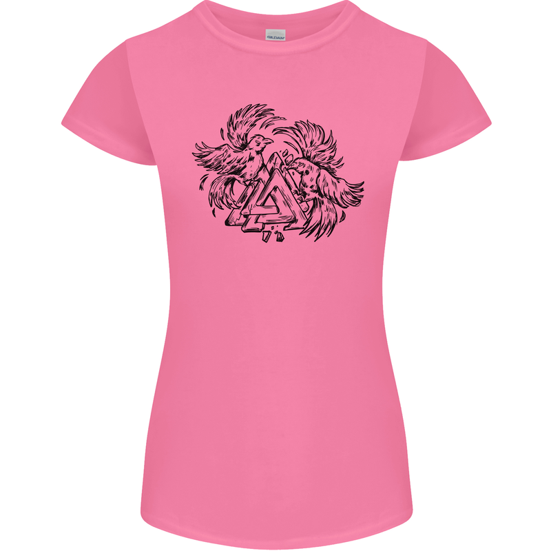 Valknut Symbol With Ravens Viking Womens Petite Cut T-Shirt Azalea
