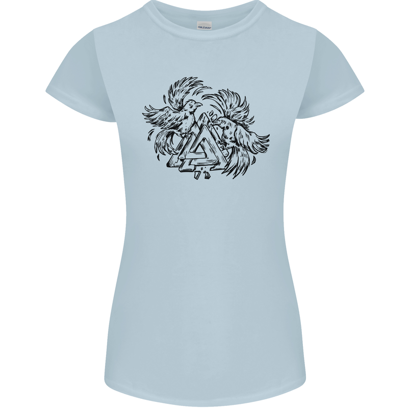 Valknut Symbol With Ravens Viking Womens Petite Cut T-Shirt Light Blue
