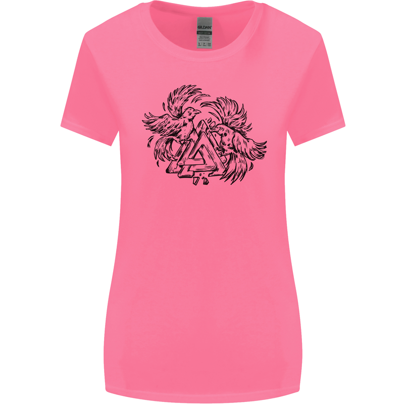 Valknut Symbol With Ravens Viking Womens Wider Cut T-Shirt Azalea