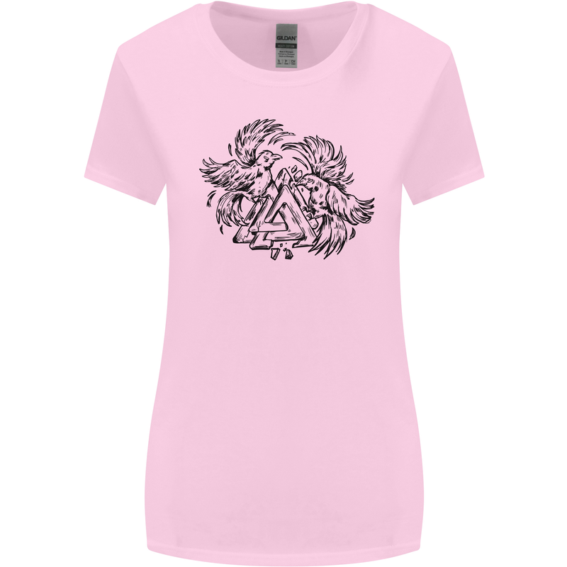 Valknut Symbol With Ravens Viking Womens Wider Cut T-Shirt Light Pink