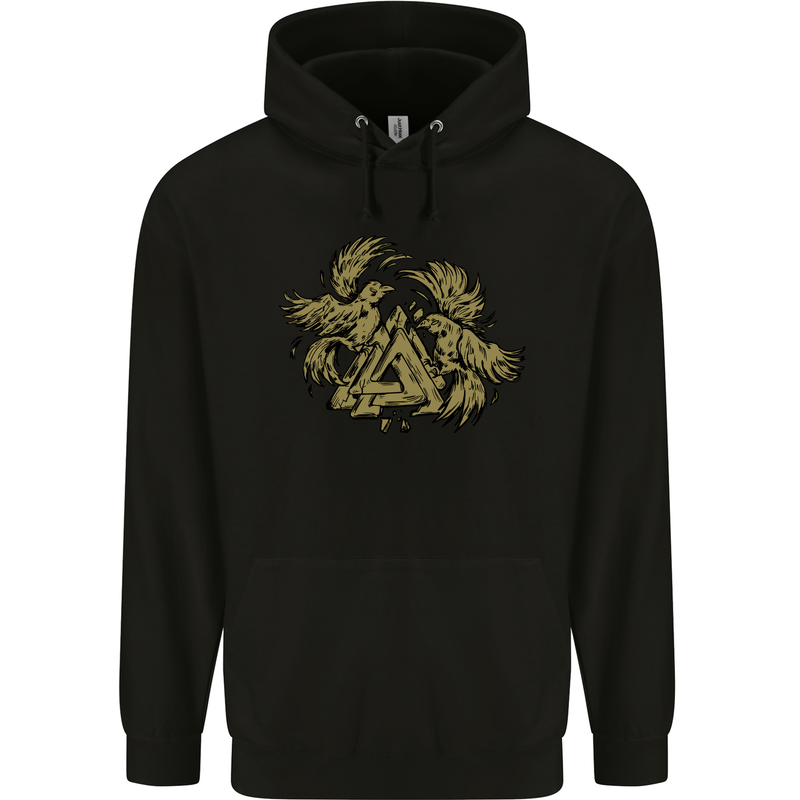 Valknut Symbol With Ravens Vikings Childrens Kids Hoodie Black