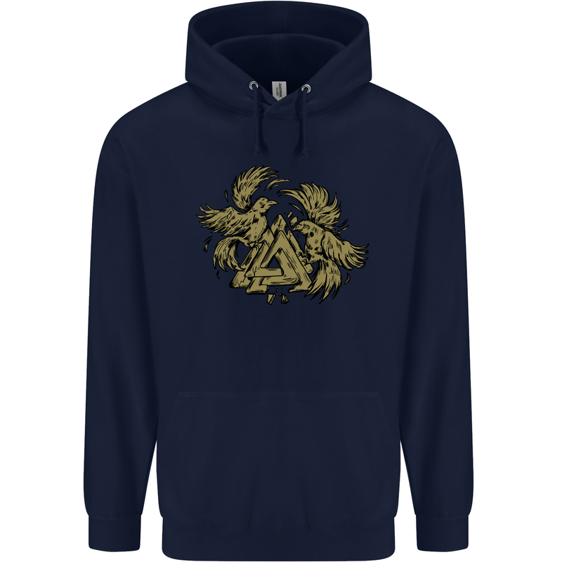 Valknut Symbol With Ravens Vikings Childrens Kids Hoodie Navy Blue