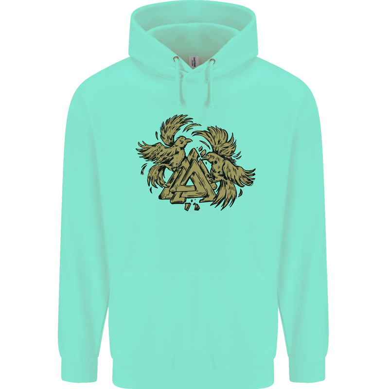 Valknut Symbol With Ravens Vikings Childrens Kids Hoodie Peppermint