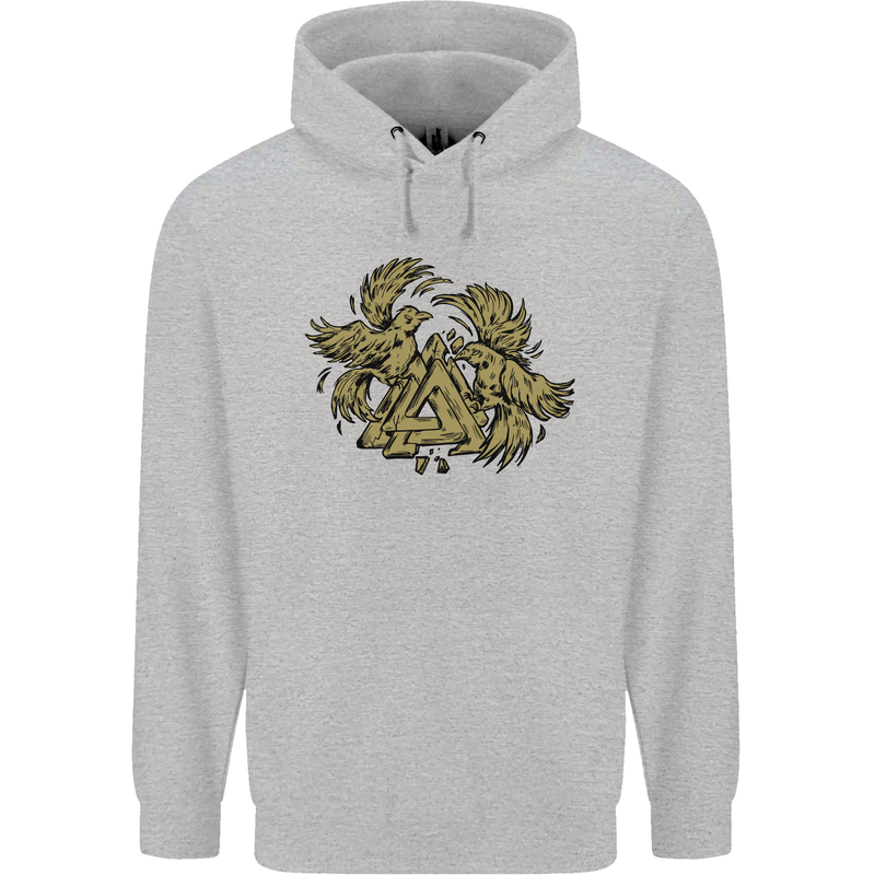 Valknut Symbol With Ravens Vikings Childrens Kids Hoodie Sports Grey