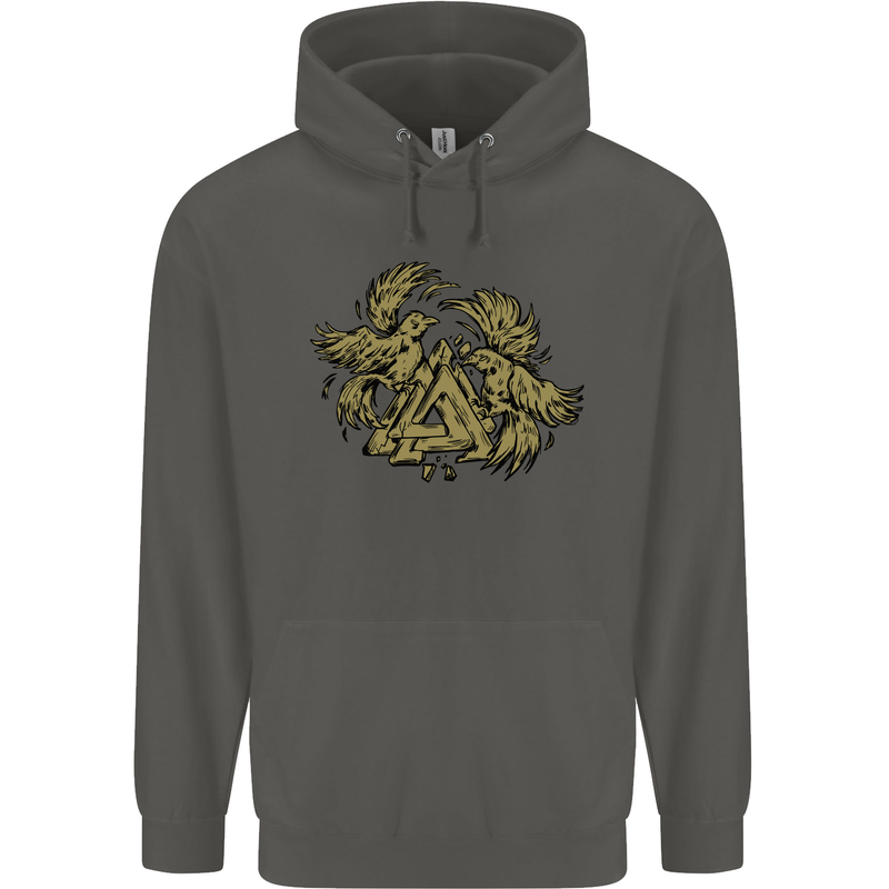 Valknut Symbol With Ravens Vikings Childrens Kids Hoodie Storm Grey