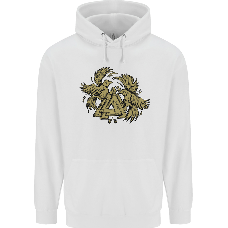 Valknut Symbol With Ravens Vikings Childrens Kids Hoodie White