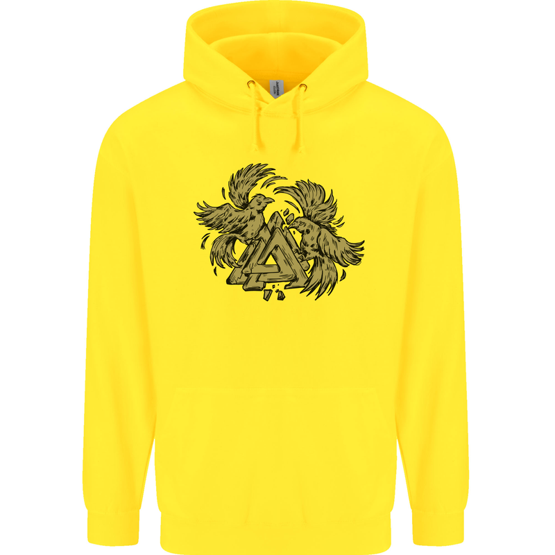 Valknut Symbol With Ravens Vikings Childrens Kids Hoodie Yellow