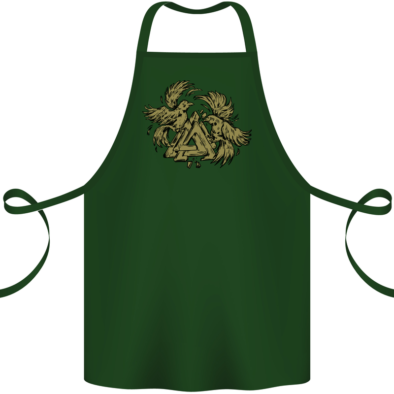 Valknut Symbol With Ravens Vikings Cotton Apron 100% Organic Forest Green