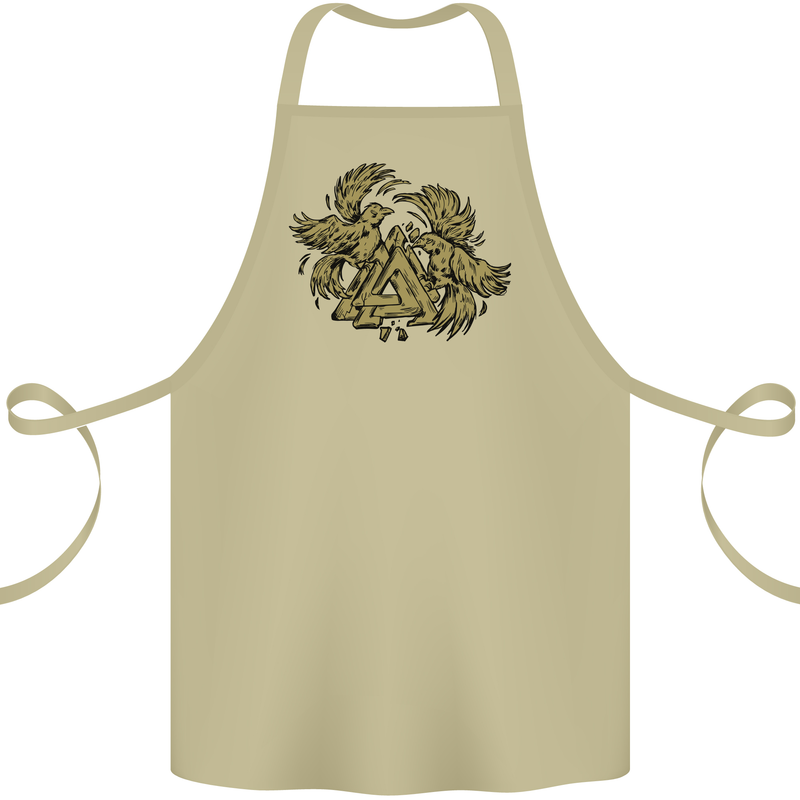 Valknut Symbol With Ravens Vikings Cotton Apron 100% Organic Khaki