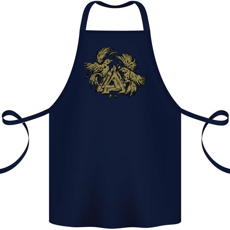 Valknut Symbol With Ravens Vikings Cotton Apron 100% Organic Navy Blue