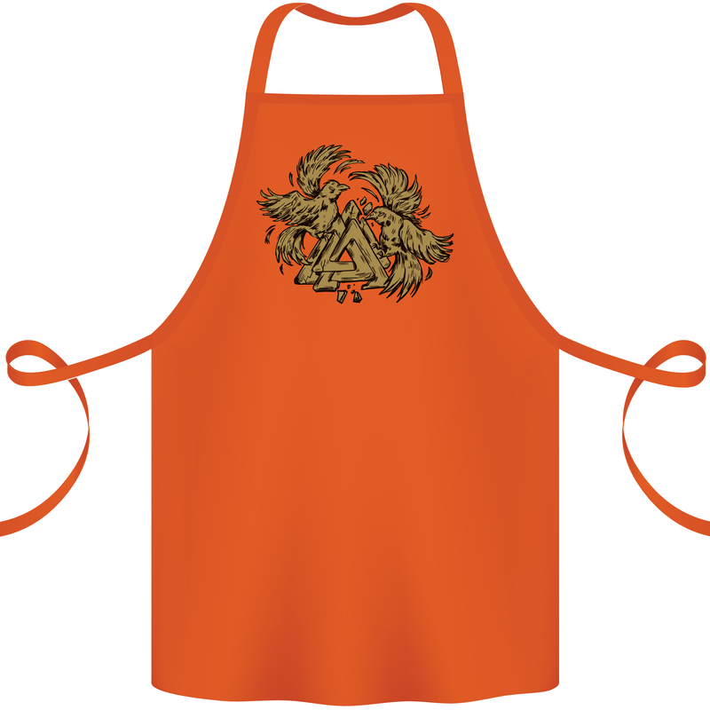 Valknut Symbol With Ravens Vikings Cotton Apron 100% Organic Orange