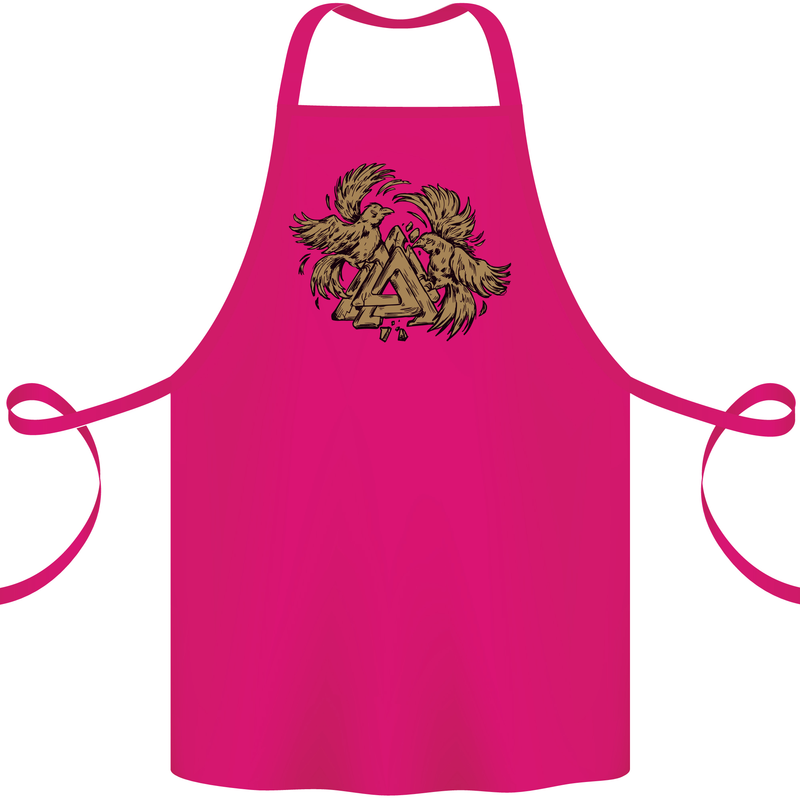Valknut Symbol With Ravens Vikings Cotton Apron 100% Organic Pink