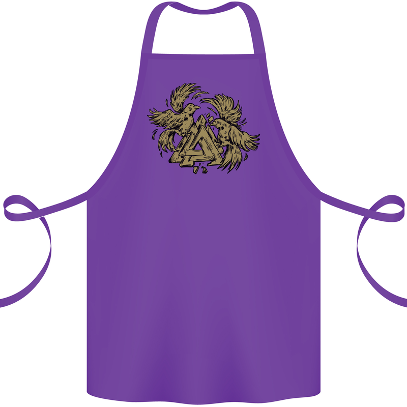 Valknut Symbol With Ravens Vikings Cotton Apron 100% Organic Purple