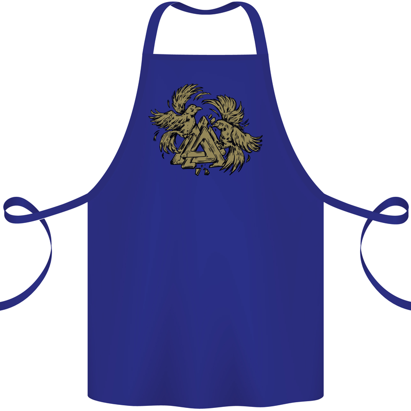Valknut Symbol With Ravens Vikings Cotton Apron 100% Organic Royal Blue