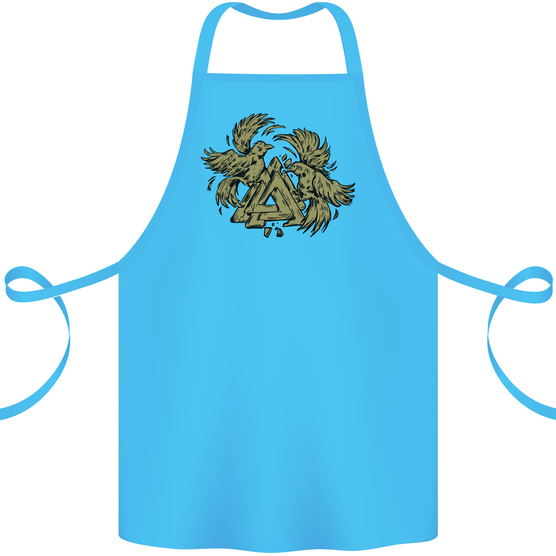 Valknut Symbol With Ravens Vikings Cotton Apron 100% Organic Turquoise