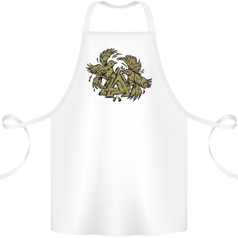 Valknut Symbol With Ravens Vikings Cotton Apron 100% Organic White