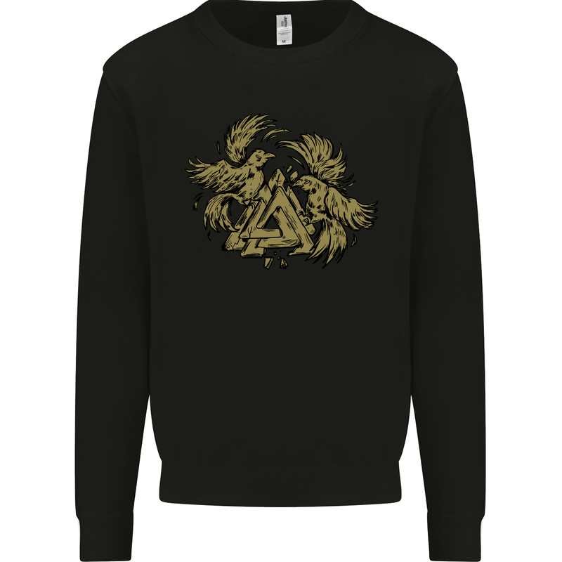 Valknut Symbol With Ravens Vikings Kids Sweatshirt Jumper Black