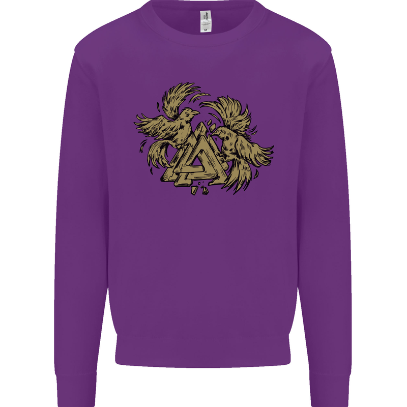 Valknut Symbol With Ravens Vikings Kids Sweatshirt Jumper Purple