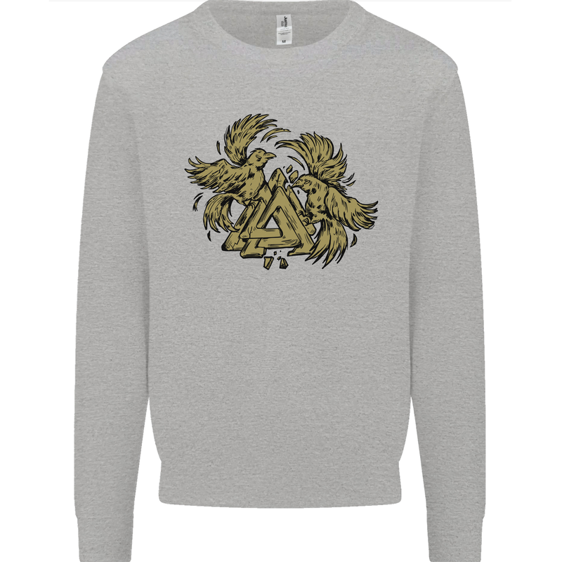 Valknut Symbol With Ravens Vikings Kids Sweatshirt Jumper Sports Grey