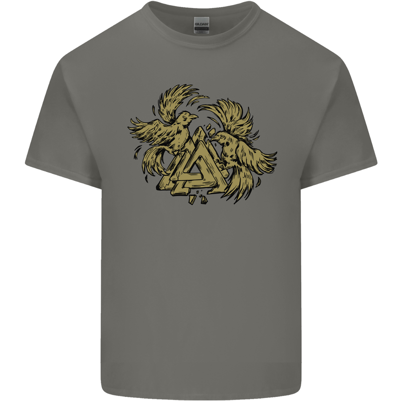 Valknut Symbol With Ravens Vikings Kids T-Shirt Childrens Charcoal