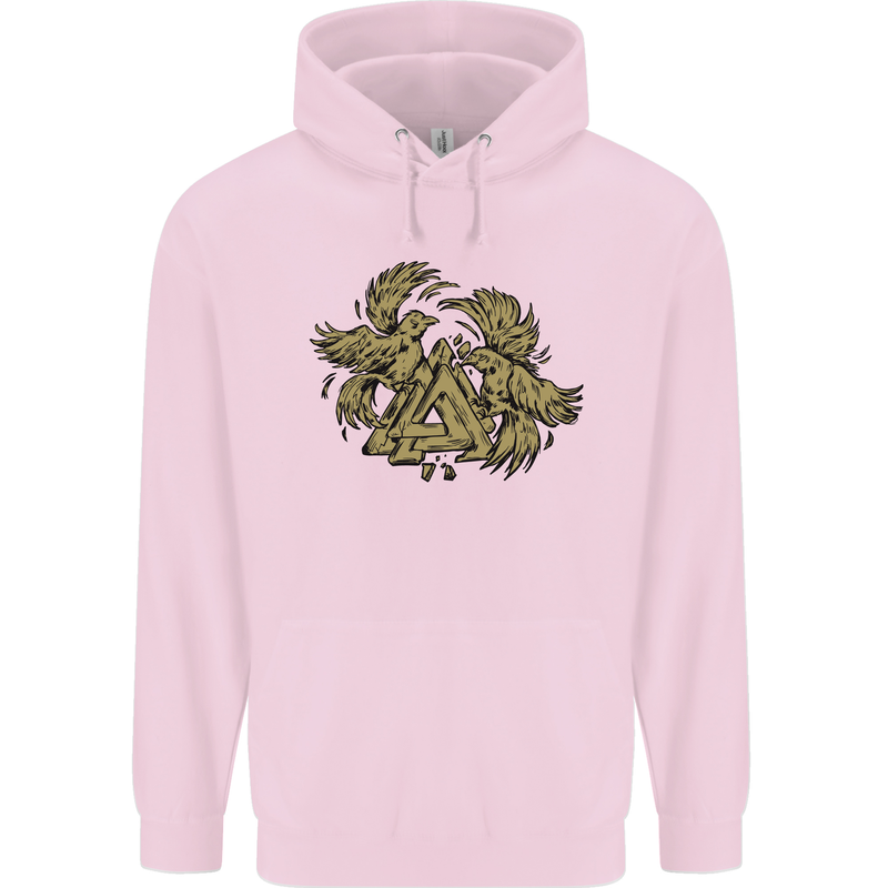 Valknut Symbol With Ravens Vikings Mens 80% Cotton Hoodie Light Pink