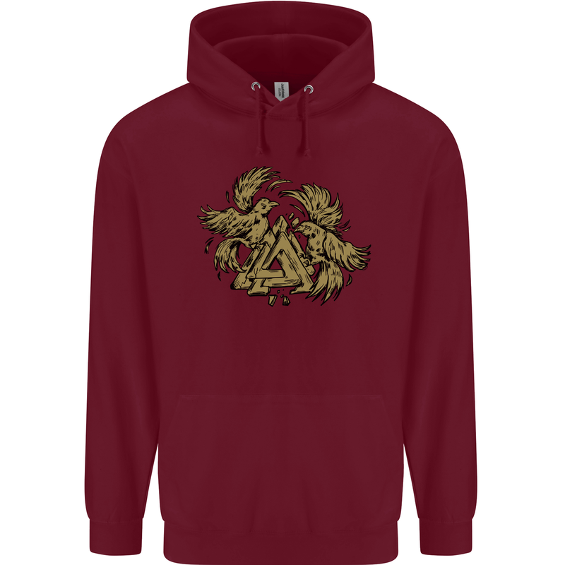 Valknut Symbol With Ravens Vikings Mens 80% Cotton Hoodie Maroon