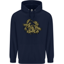 Valknut Symbol With Ravens Vikings Mens 80% Cotton Hoodie Navy Blue