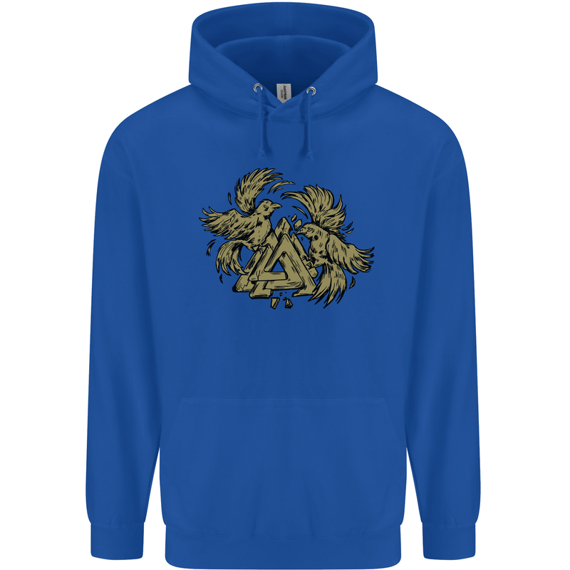 Valknut Symbol With Ravens Vikings Mens 80% Cotton Hoodie Royal Blue