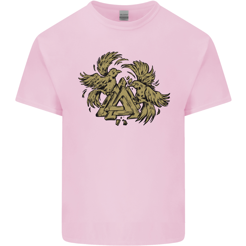 Valknut Symbol With Ravens Vikings Mens Cotton T-Shirt Tee Top Light Pink