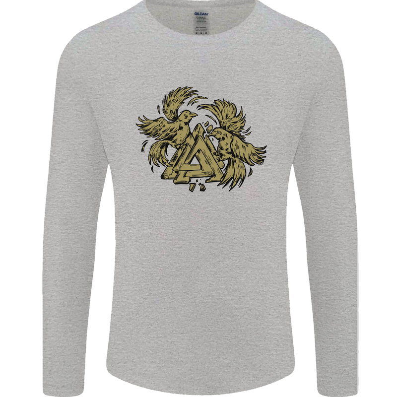 Valknut Symbol With Ravens Vikings Mens Long Sleeve T-Shirt Sports Grey