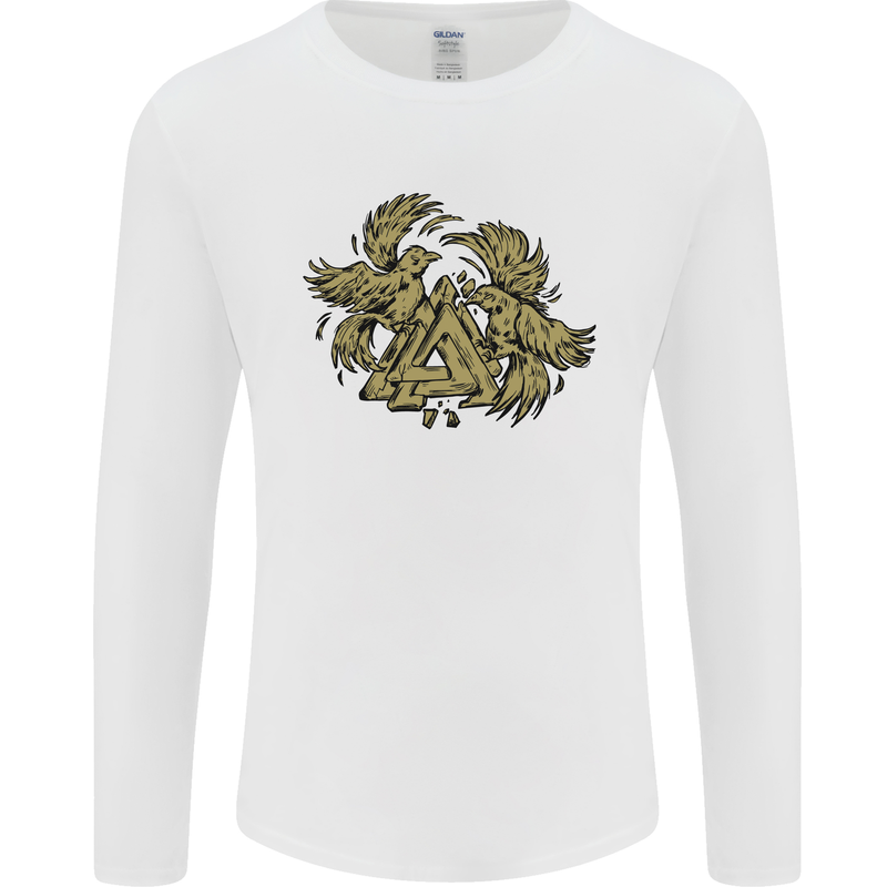 Valknut Symbol With Ravens Vikings Mens Long Sleeve T-Shirt White