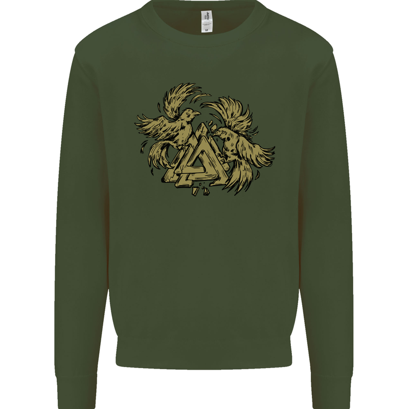 Valknut Symbol With Ravens Vikings Mens Sweatshirt Jumper Forest Green