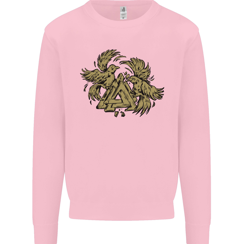 Valknut Symbol With Ravens Vikings Mens Sweatshirt Jumper Light Pink