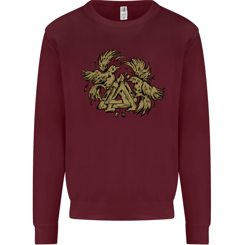 Valknut Symbol With Ravens Vikings Mens Sweatshirt Jumper Maroon
