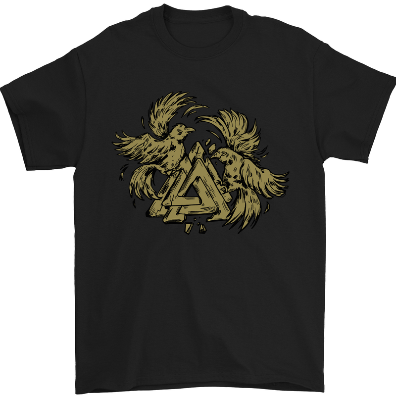 Valknut Symbol With Ravens Vikings Mens T-Shirt 100% Cotton Black