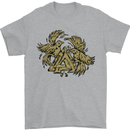 Valknut Symbol With Ravens Vikings Mens T-Shirt 100% Cotton Sports Grey